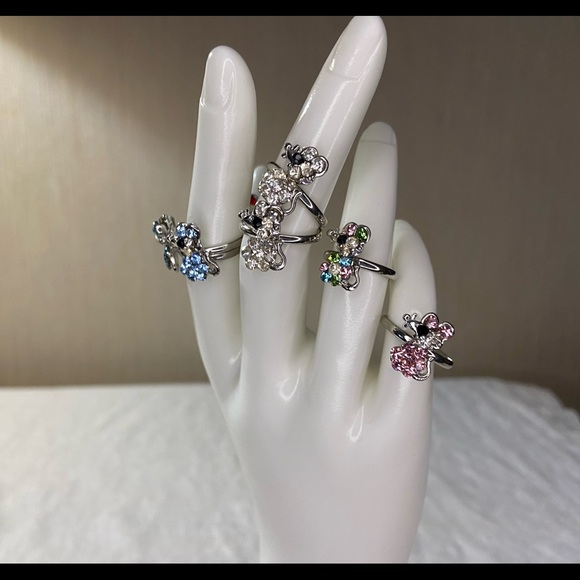 Crystal Silver Mouse Rings Adjustable - Picture 2 of 4